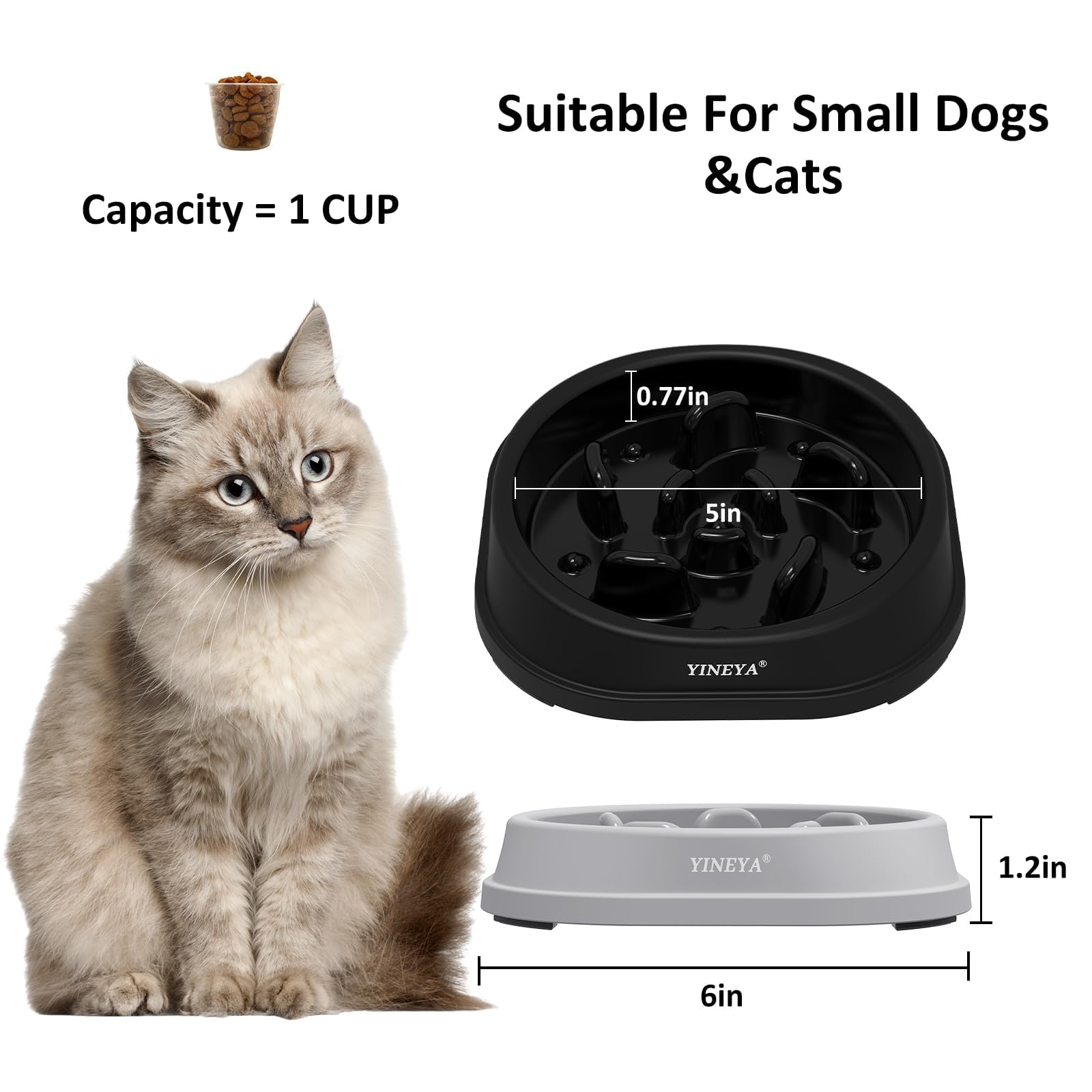 YINEYA 2PCS Slow Feeder Dog Bowls, Pet Supplies that Slow Down Eating, Pet Food Bowls, Maze Dog Puzzle Feeder for Medium Breed, Gray&Black, Medium