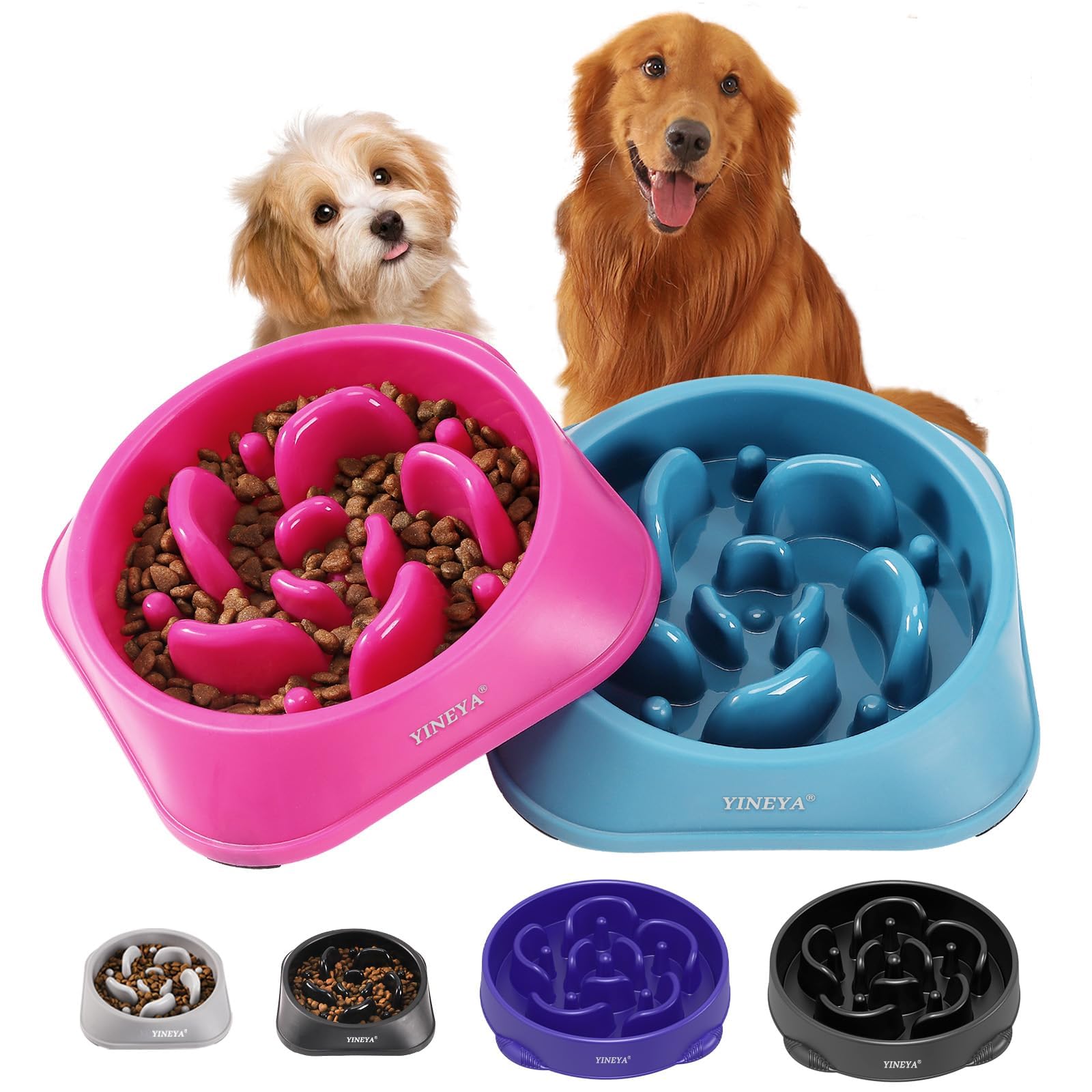 YINEYA 2PCS Slow Feeder Dog Bowls, Pet Supplies that Slow Down Eating, Pet Food Bowls, Maze Dog Puzzle Feeder for Medium Breed, Gray&Black, Medium