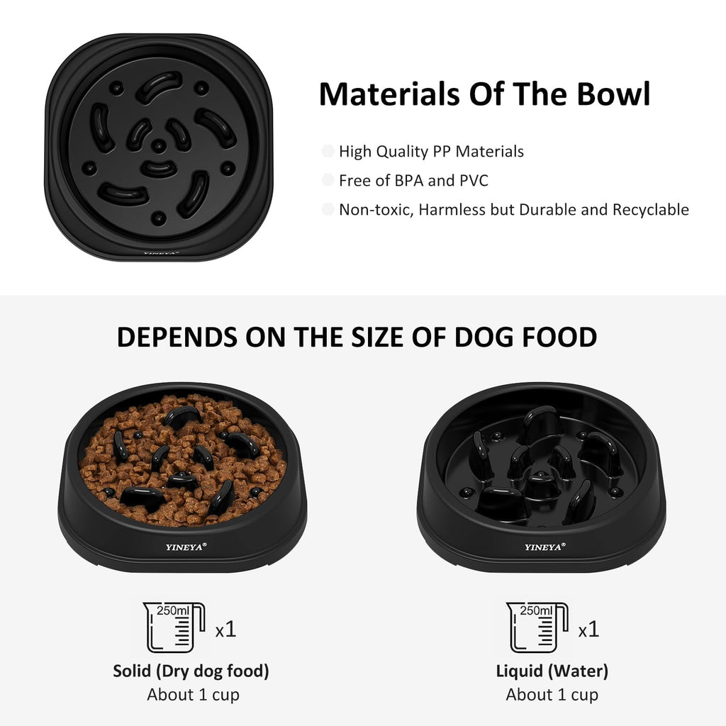 YINEYA 2PCS Slow Feeder Dog Bowls, Pet Supplies that Slow Down Eating, Pet Food Bowls, Maze Dog Puzzle Feeder for Medium Breed, Gray&Black, Medium