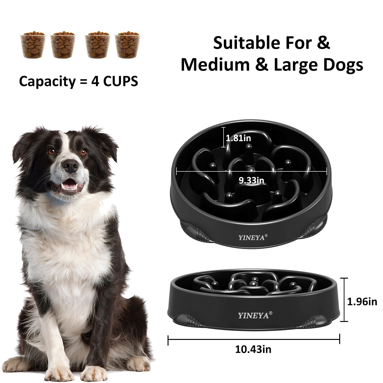 YINEYA 2PCS Slow Feeder Dog Bowls, Pet Supplies that Slow Down Eating, Pet Food Bowls, Maze Dog Puzzle Feeder for Medium Breed, Gray&Black, Medium
