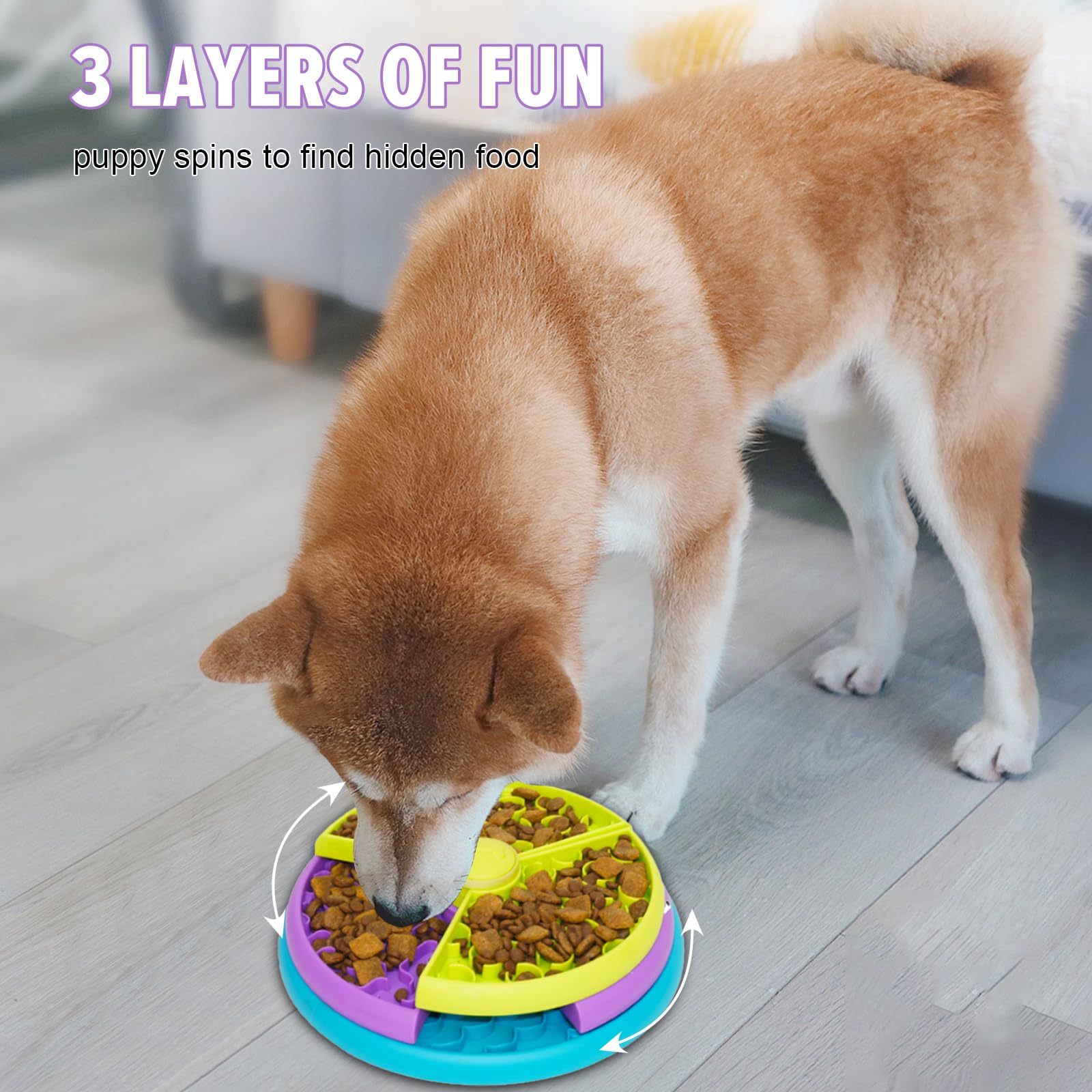 Atdoall Slow Feeder Dog Bowl, 3-Level Interactive Dog Puzzle Feeder