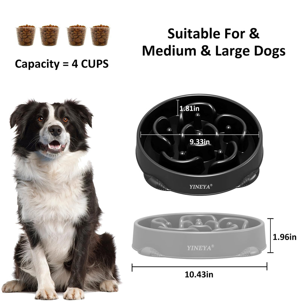YINEYA 2PCS Slow Feeder Dog Bowls, Pet Supplies that Slow Down Eating, Pet Food Bowls, Maze Dog Puzzle Feeder for Medium Breed, Gray&Black, Medium
