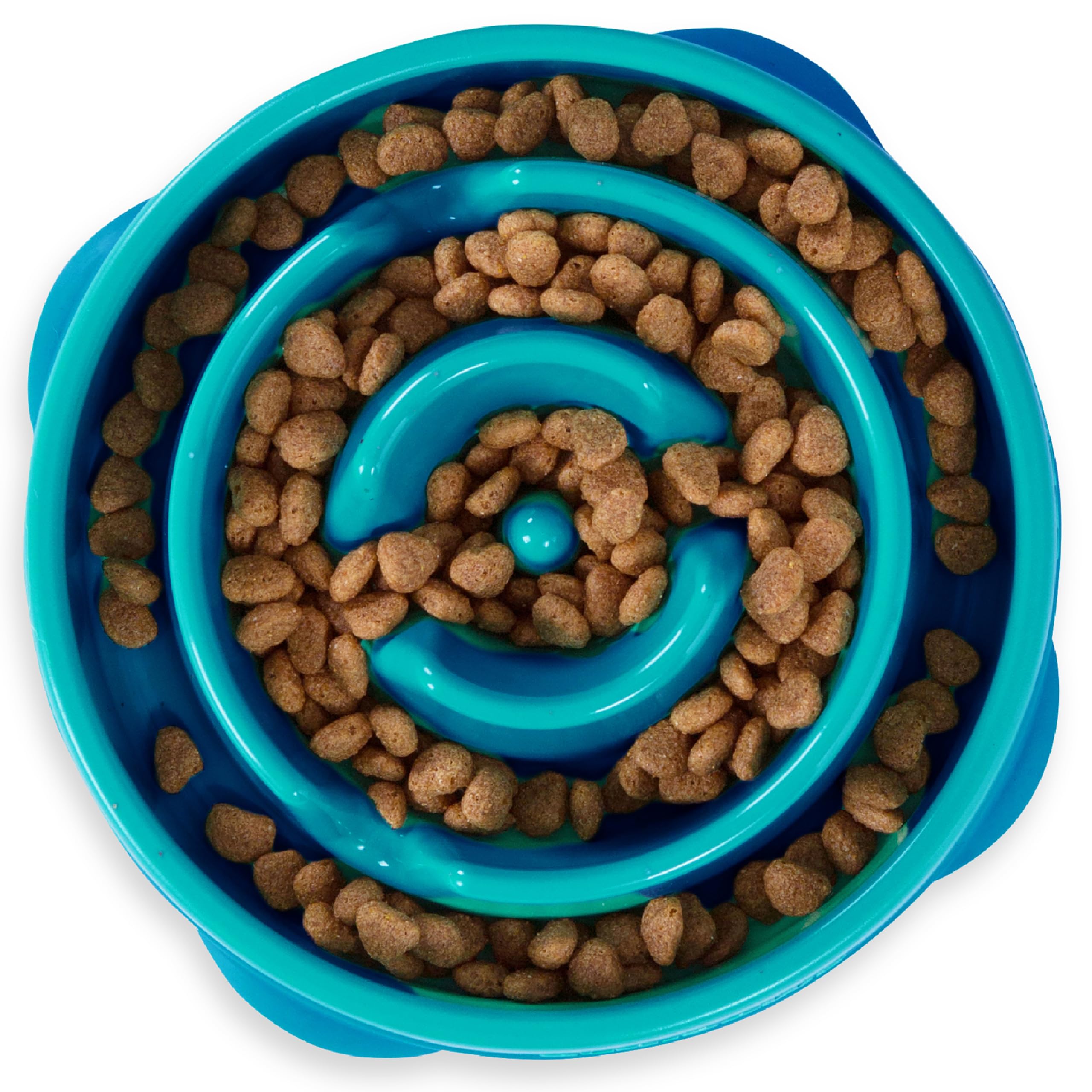 Fun Feeder Slo Bowl – Large 4‑Cup Capacity, Slow Feeding, Medium to Large Dogs, Non‑Slip, Turquoise, Drop Pattern