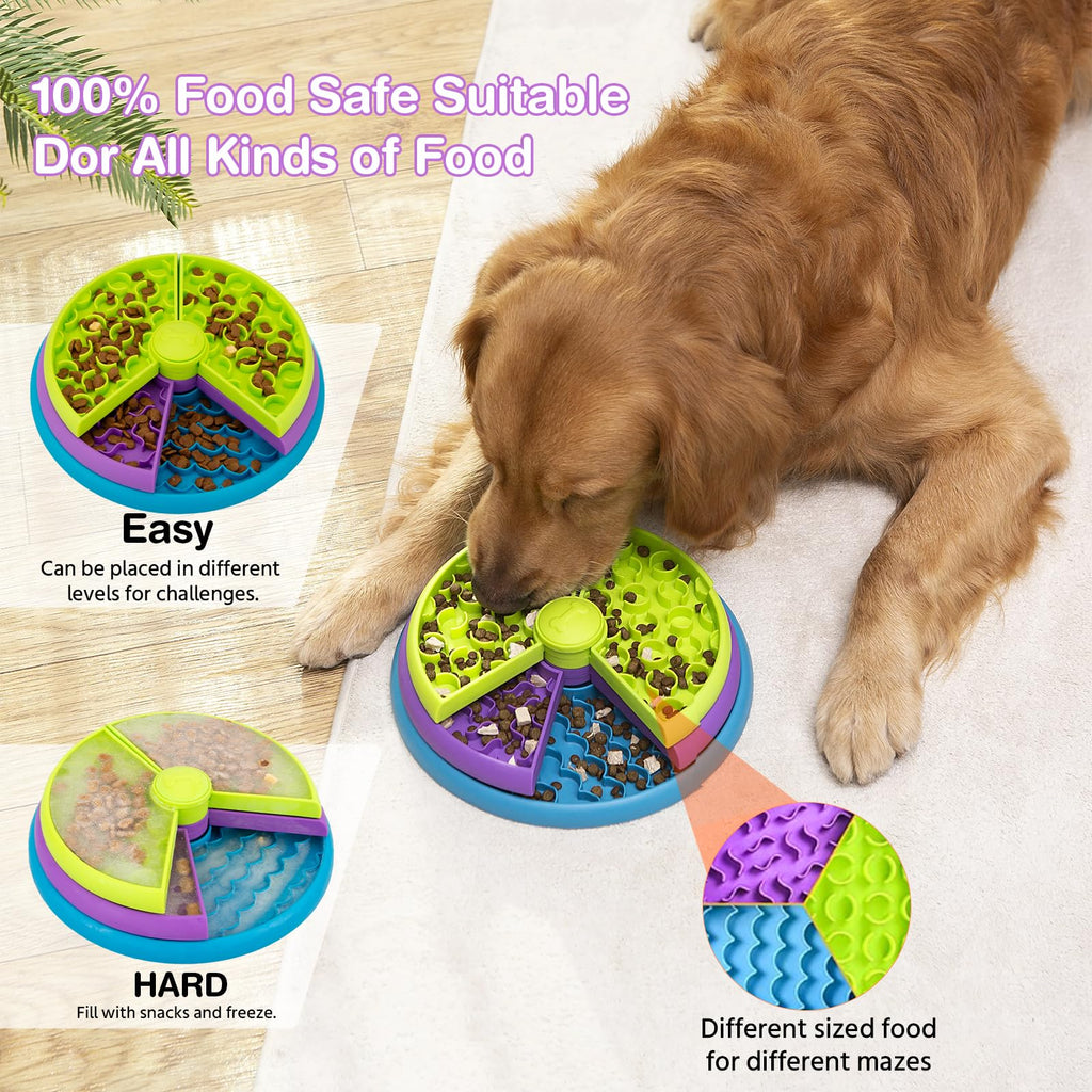 Atdoall Slow Feeder Dog Bowl, 3-Level Interactive Dog Puzzle Feeder