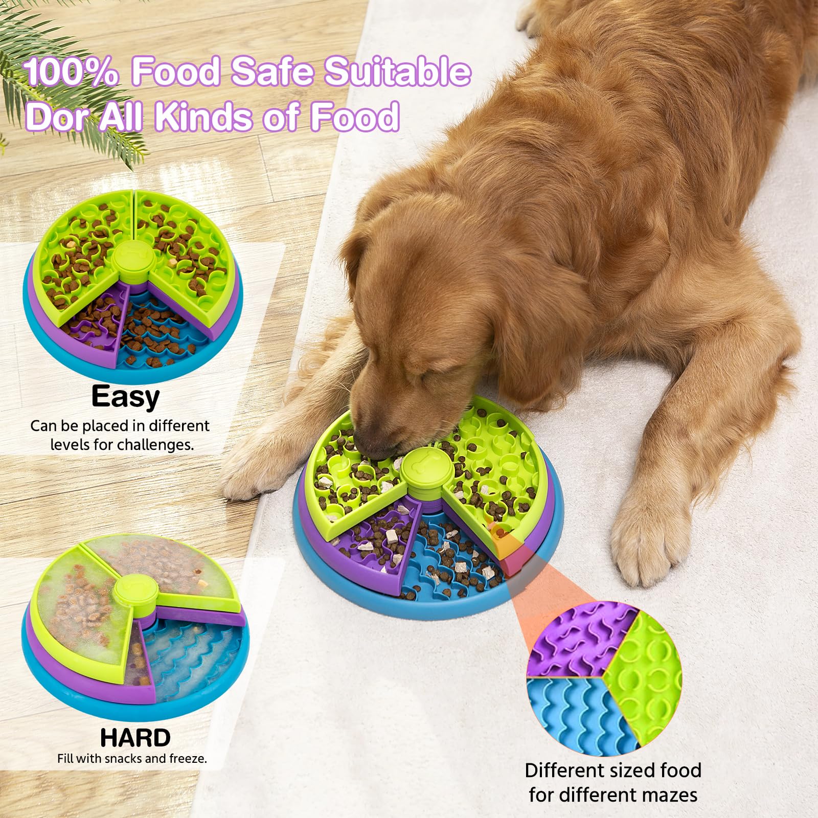 Atdoall Slow Feeder Dog Bowl, 3-Level Interactive Dog Puzzle Feeder