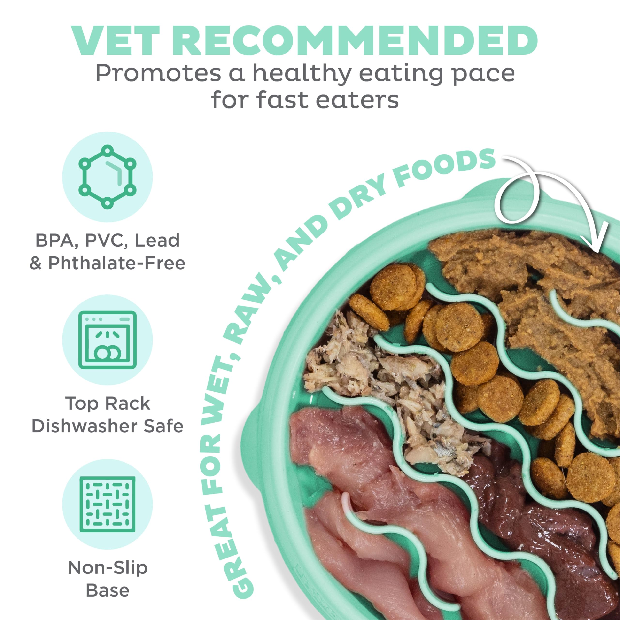 Fun Feeder Slo Bowl – Large 4‑Cup Capacity, Slow Feeding, Medium to Large Dogs, Non‑Slip, Turquoise, Drop Pattern