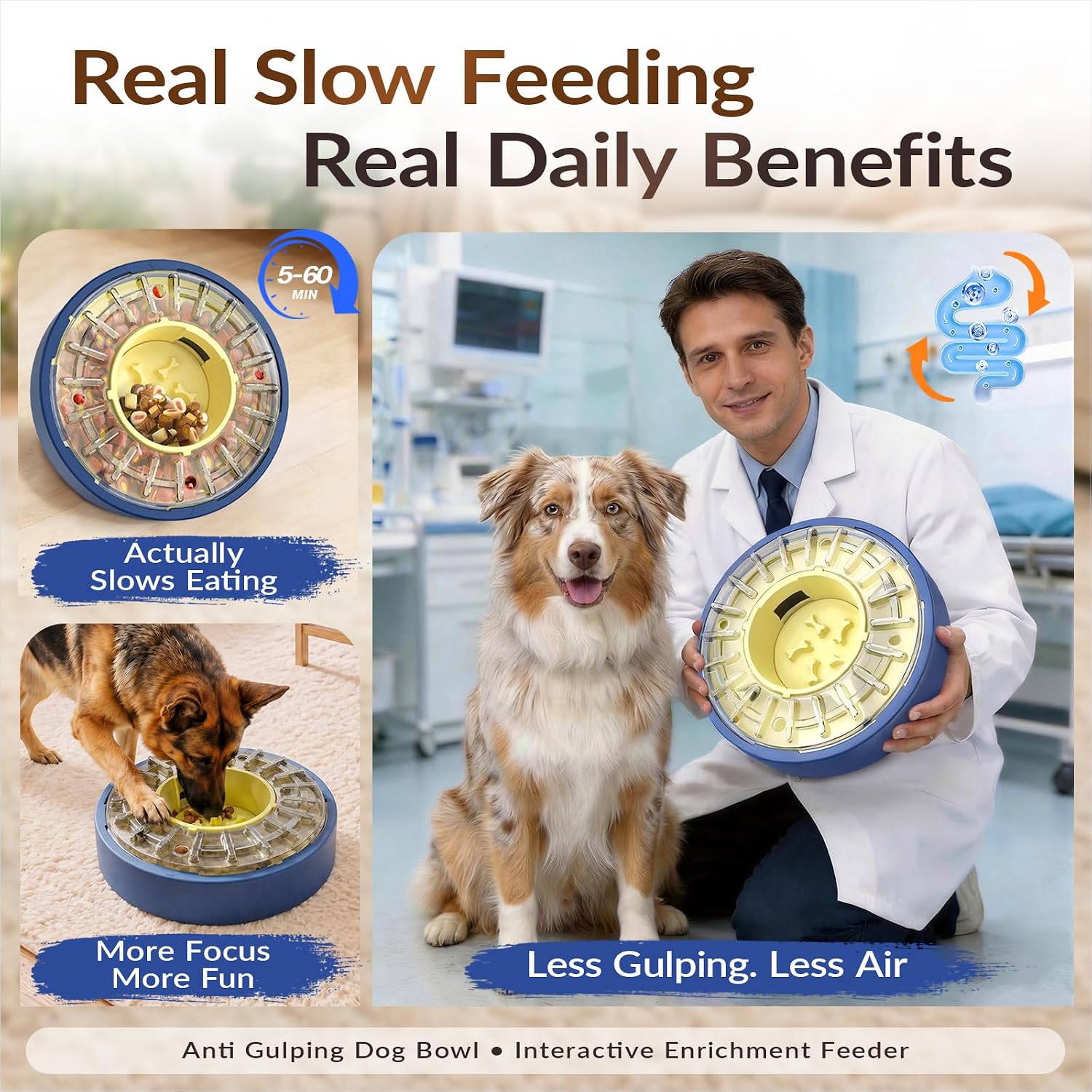 KADTC Adjustable 5-60 Min Slow Feeder Dog Bowl & Puzzle Feeder Anti-Gulping
