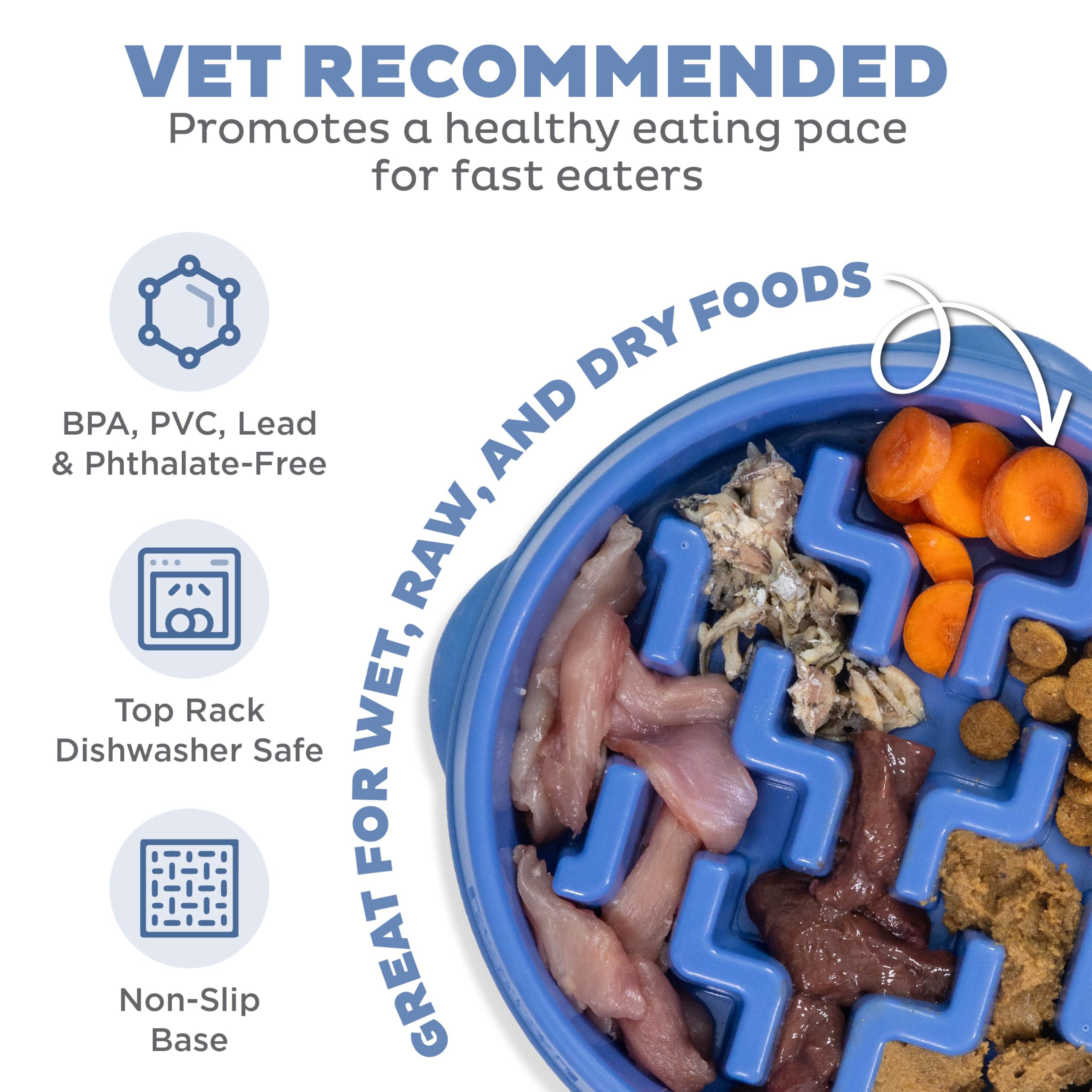 Fun Feeder Slo Bowl – Large 4‑Cup Capacity, Slow Feeding, Medium to Large Dogs, Non‑Slip, Turquoise, Drop Pattern