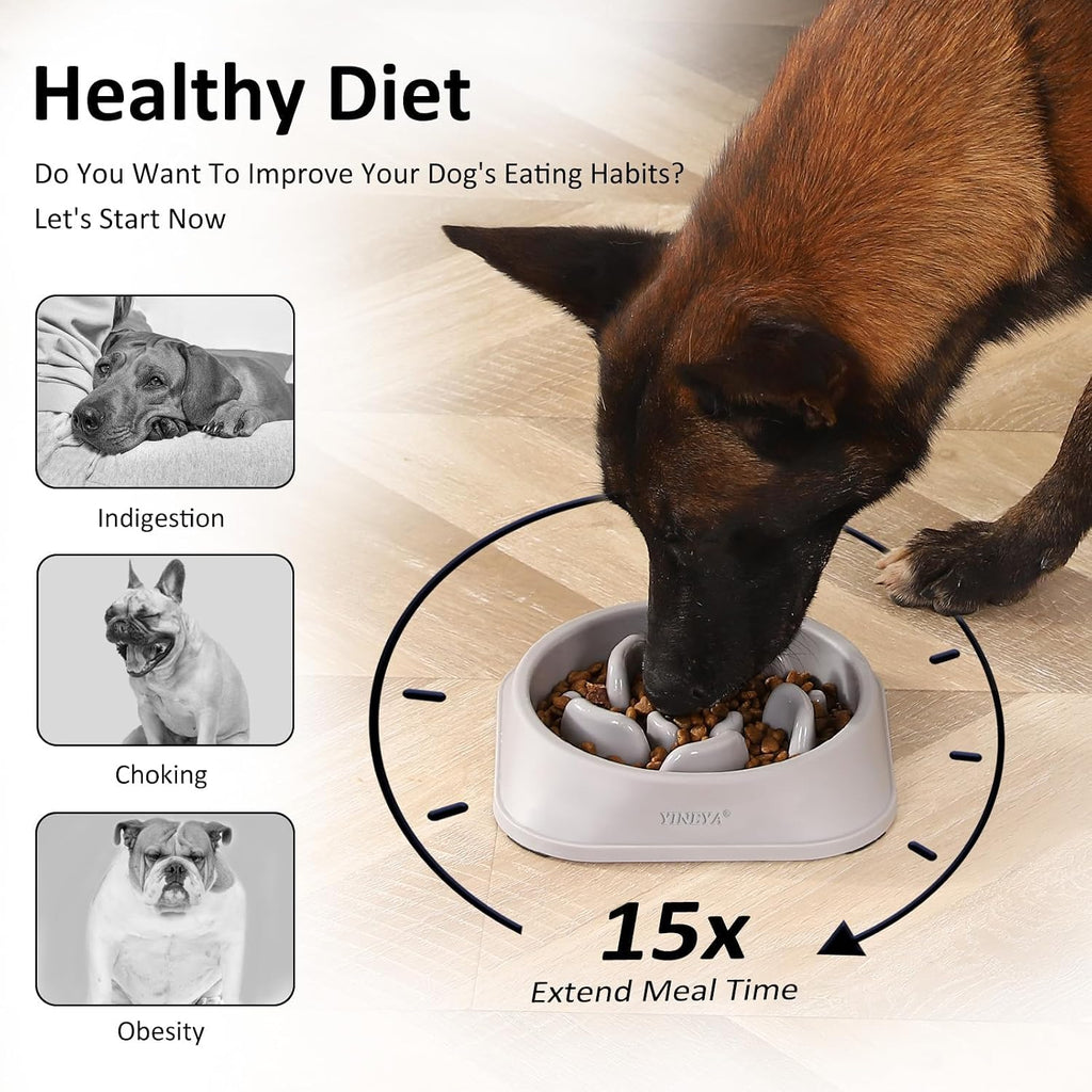YINEYA 2PCS Slow Feeder Dog Bowls, Pet Supplies that Slow Down Eating, Pet Food Bowls, Maze Dog Puzzle Feeder for Medium Breed, Gray&Black, Medium