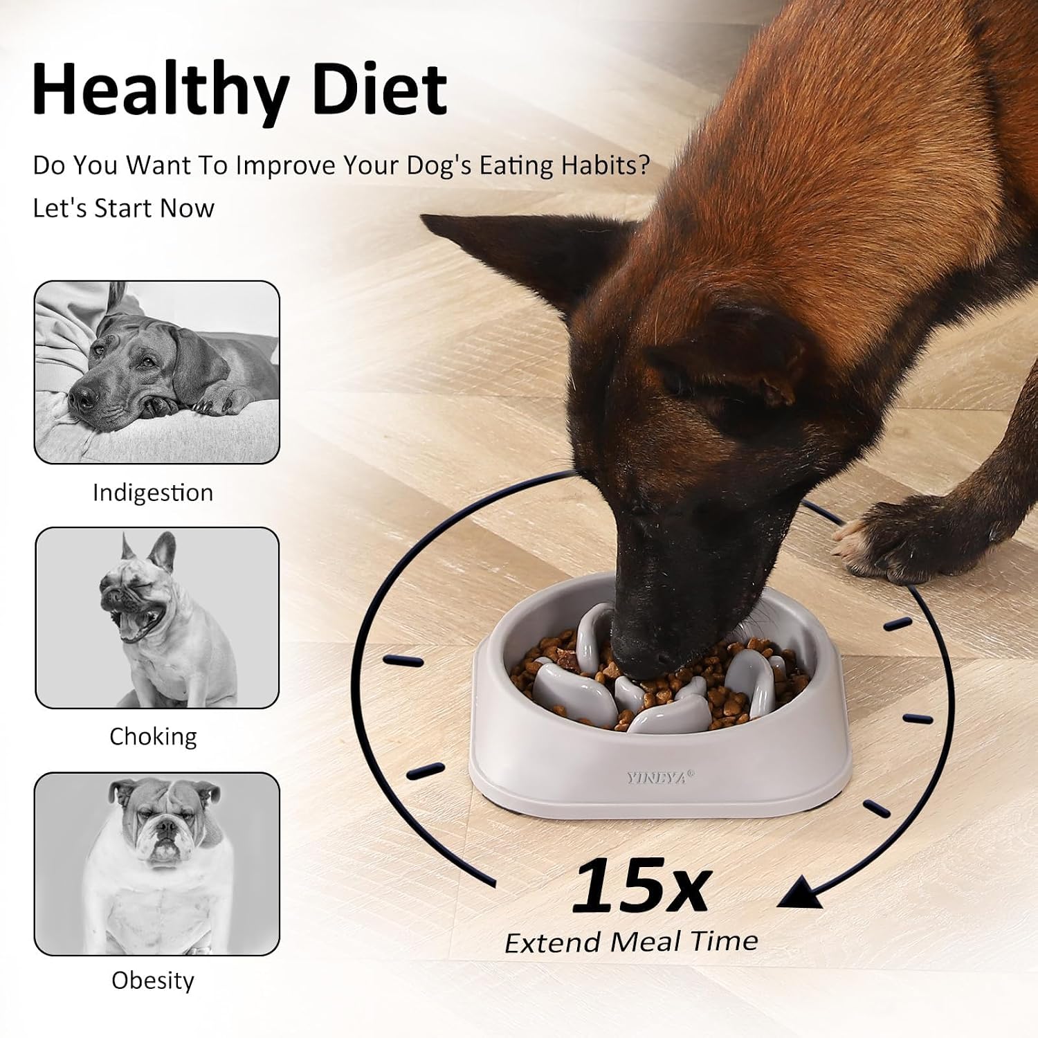 YINEYA 2PCS Slow Feeder Dog Bowls, Pet Supplies that Slow Down Eating, Pet Food Bowls, Maze Dog Puzzle Feeder for Medium Breed, Gray&Black, Medium
