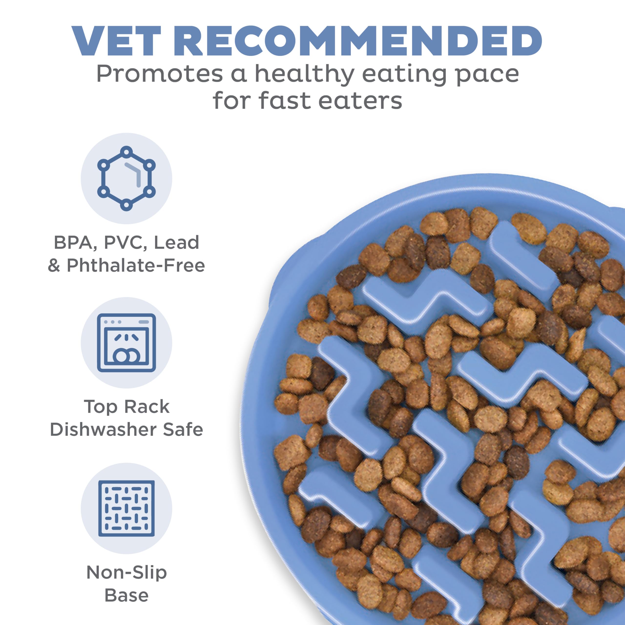 Fun Feeder Slo Bowl – Large 4‑Cup Capacity, Slow Feeding, Medium to Large Dogs, Non‑Slip, Turquoise, Drop Pattern