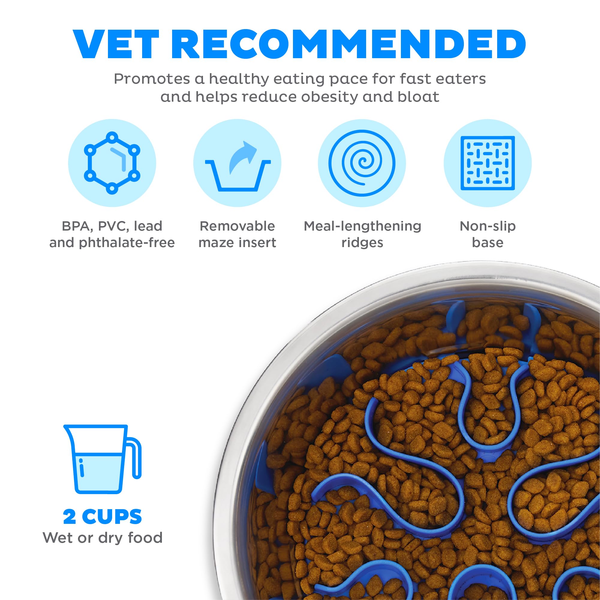 Fun Feeder Slo Bowl – Large 4‑Cup Capacity, Slow Feeding, Medium to Large Dogs, Non‑Slip, Turquoise, Drop Pattern