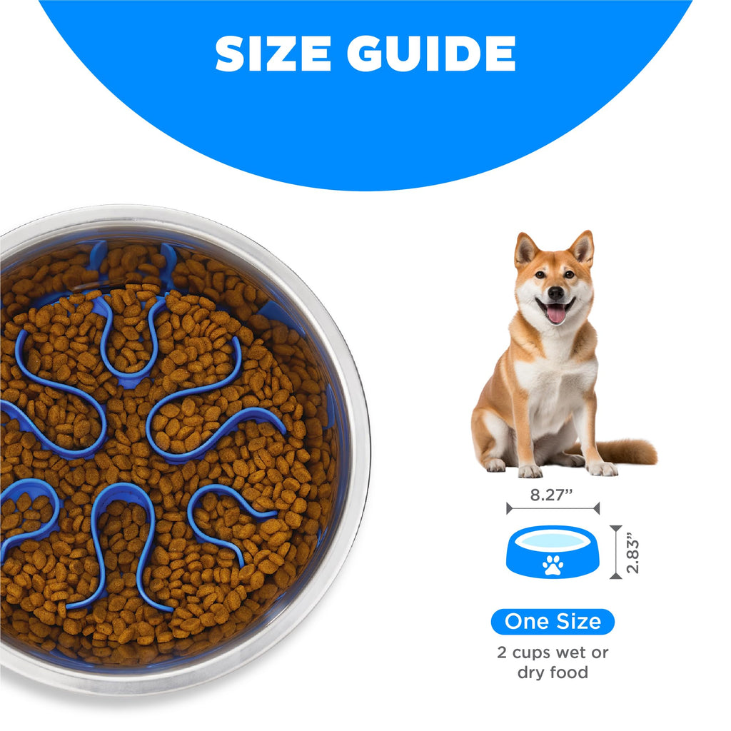 Fun Feeder Slo Bowl – Large 4‑Cup Capacity, Slow Feeding, Medium to Large Dogs, Non‑Slip, Turquoise, Drop Pattern