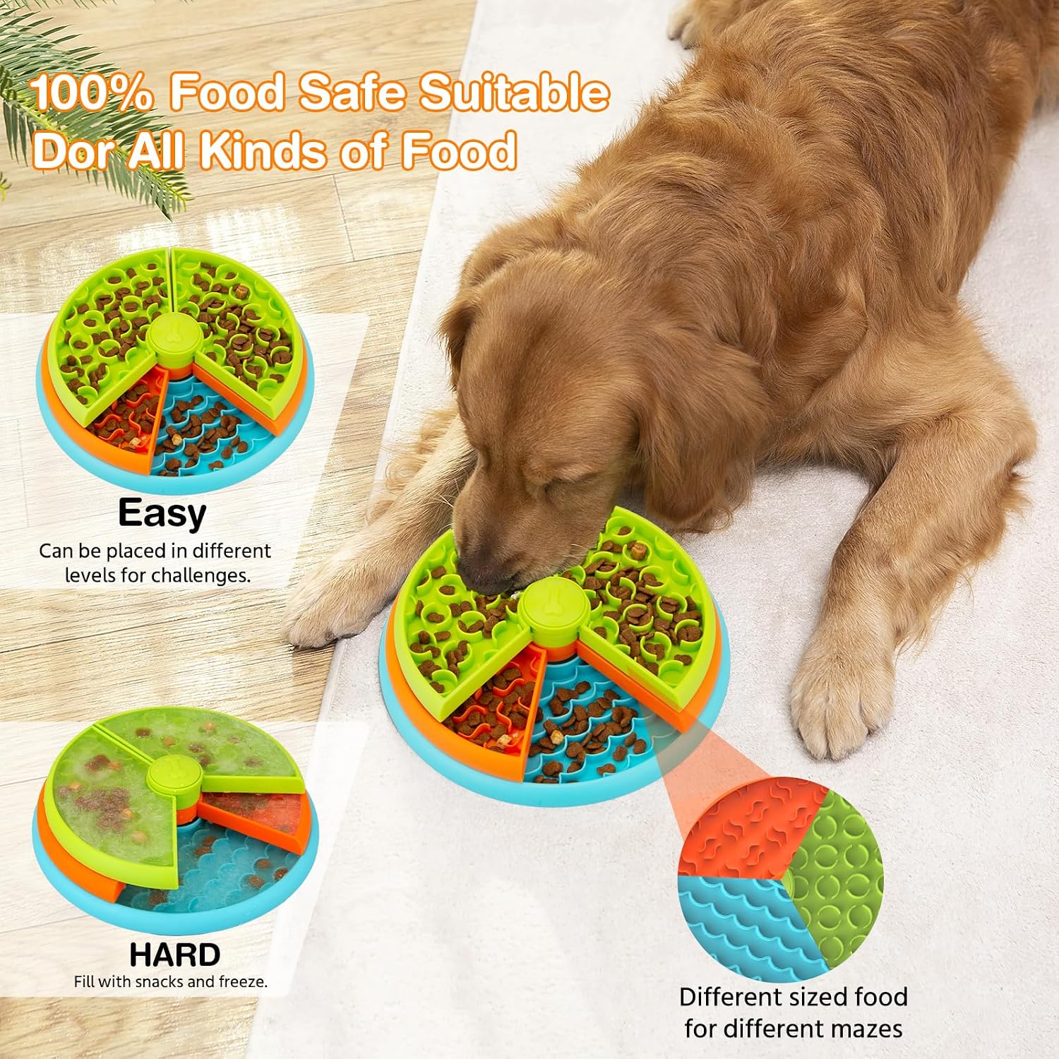 Atdoall Slow Feeder Dog Bowl, 3-Level Interactive Dog Puzzle Feeder