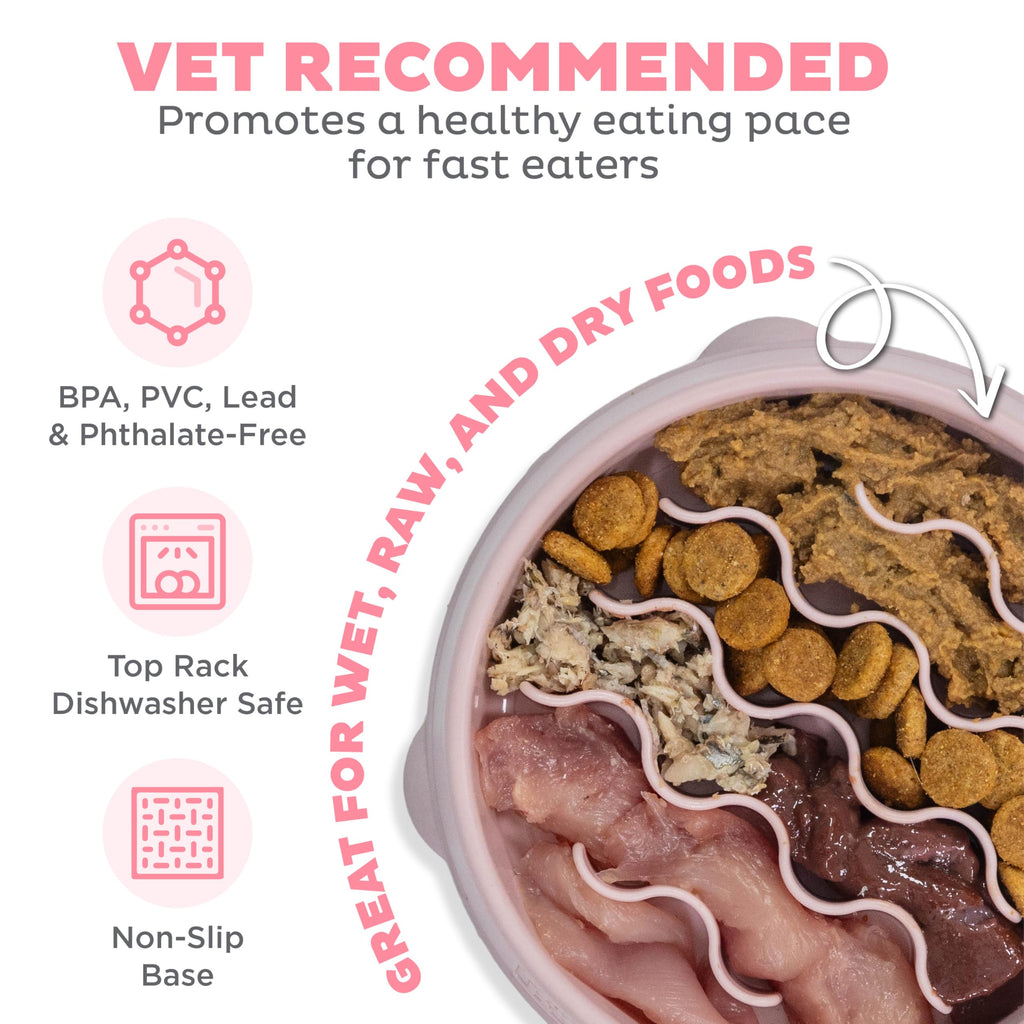 Fun Feeder Slo Bowl – Large 4‑Cup Capacity, Slow Feeding, Medium to Large Dogs, Non‑Slip, Turquoise, Drop Pattern