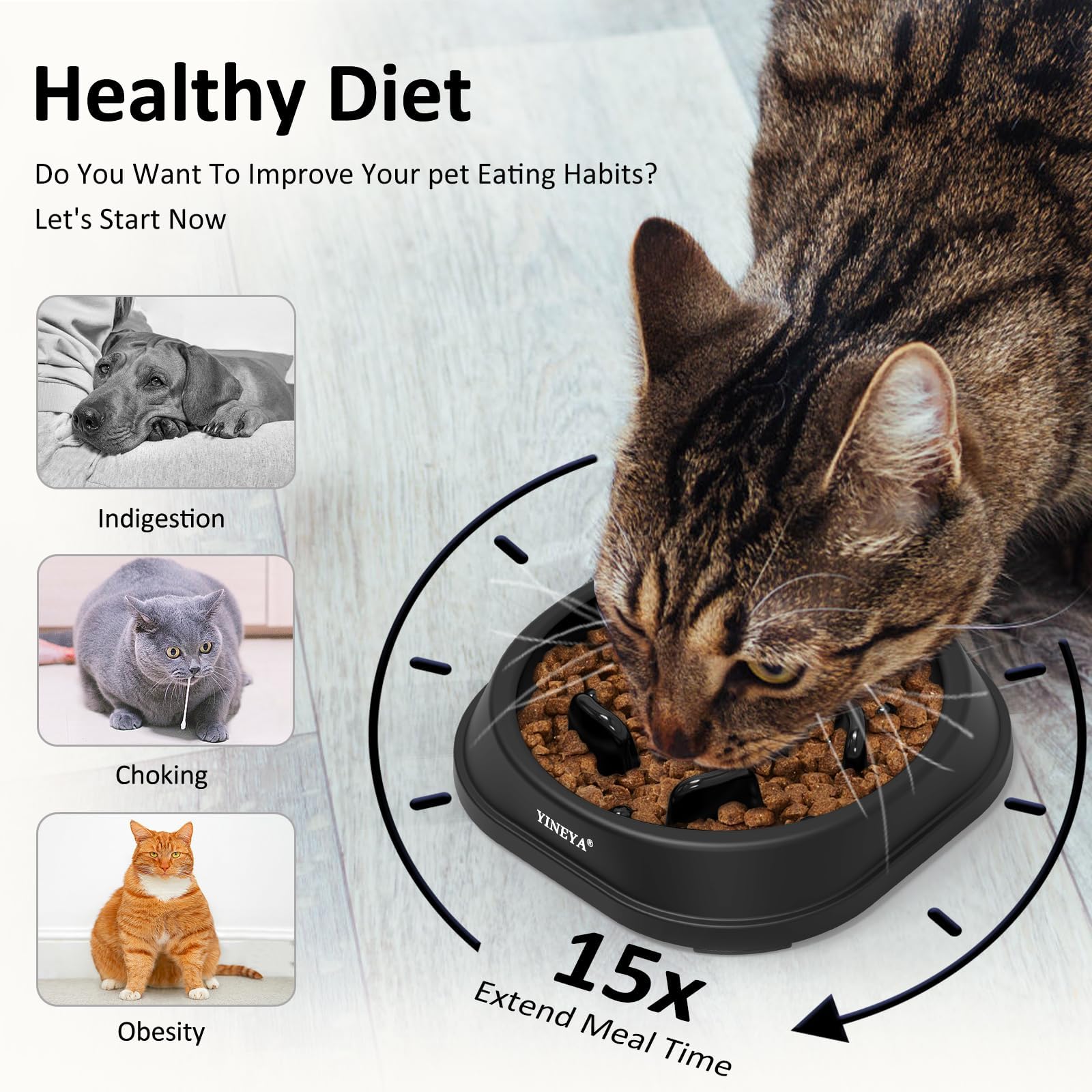 YINEYA 2PCS Slow Feeder Dog Bowls, Pet Supplies that Slow Down Eating, Pet Food Bowls, Maze Dog Puzzle Feeder for Medium Breed, Gray&Black, Medium