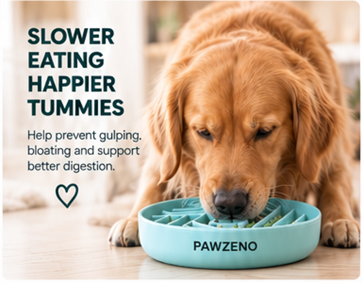 Dog eating from a PAWZENO slow feeder bowl